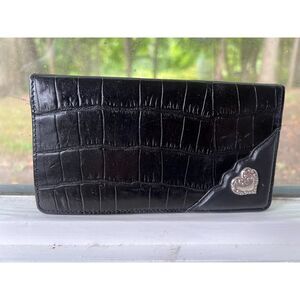 Vintage Brighton black croc-embossed leather folio wallet